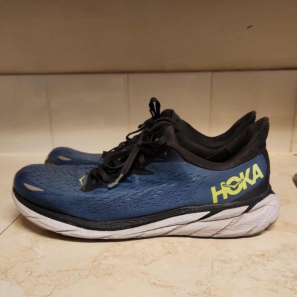 Hoka One One Clifton 8 Wide Blue & Neon Running Activewear Shoes